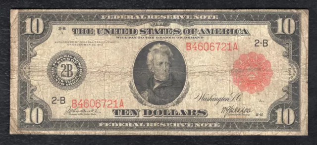 FR. 893b 1914 $10 TEN DOLLARS RED SEAL FRN FEDERAL RESERVE NOTE NEW YORK, NY