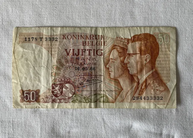 Circulated Vintage Banknote 1966 Belgium 50 Francs #294433332
