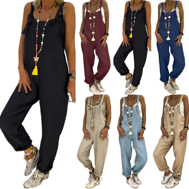 Women Loose Dungarees Jumpsuit Romper Baggy Overalls Pants Trousers Casual S-5XL