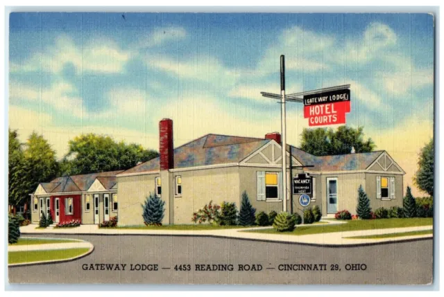 c1940 Gateway Lodge Reading Road Hotel Courts Cincinnati Ohio Vintage Postcard