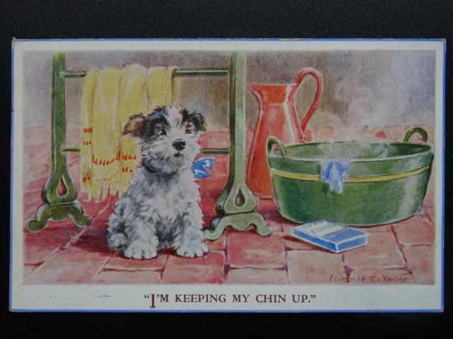 CUTE TERRIER DOG BATH TIME I'm Keeping My Chin Up c1930s Postcard by Valentine