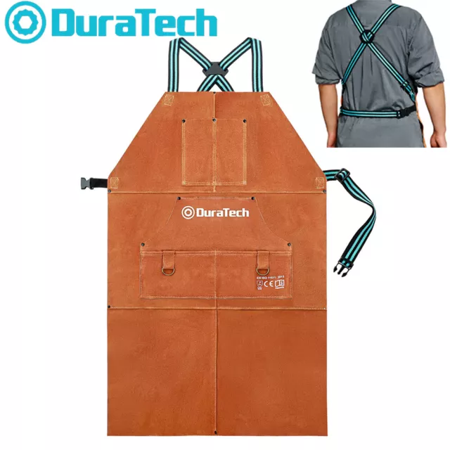 DURATECH Leather Apron 36" Welding Apron Heat Flame Resistant Work Apron 6Pocket