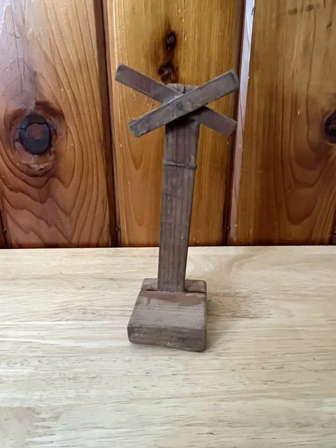 Vintage Primitive Hand Made Wood Toy Railroad Crossing Sign - 6 1/2" Mid Century