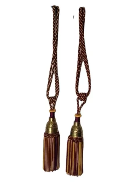 Lot of 2 Large Metal Tassel Window Curtain Tieback Purple Gold Orange Tassels