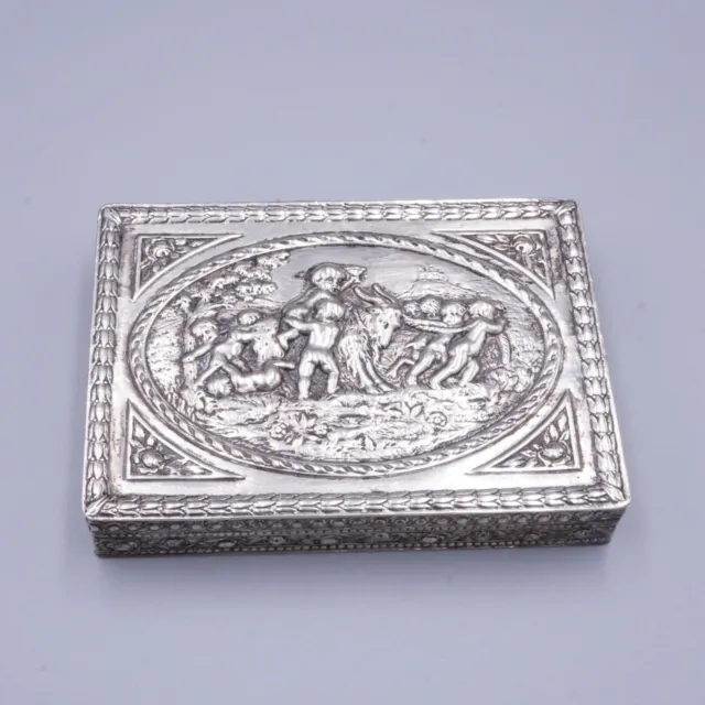 Antique German 800 Silver Repousse Children Playing With Goat Trinket Box