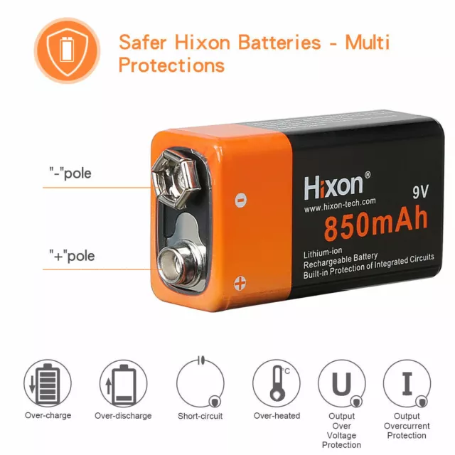 Hixon 850mAh 9V Akku Block Lithium Wiederaufladbar Akku Batterien Ladegerät LOT 3