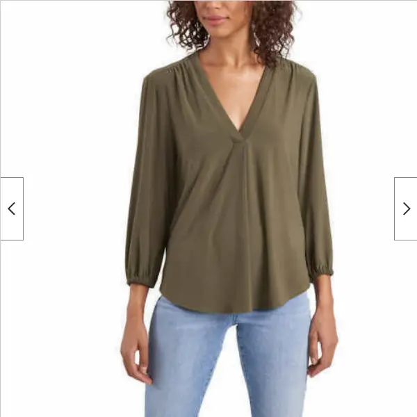 Two by Vince Camuto Ladies' V-Neck Long Sleeve Top(OLYMPIA GREEN,SMALL)NWT
