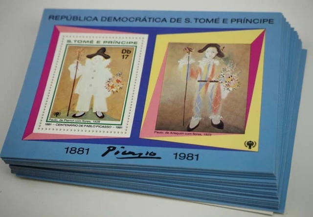 1981 Sao Tome; 100 Blocks Pierrot mit Blumen, postfrisch/MNH, Bl. 72 1981 Sao Tome; 100 Blocks Pierrot mit Blumen, postfrisch/MNH, Bl. 72
