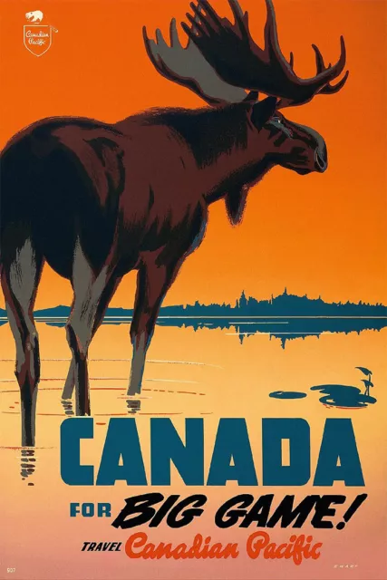 Canada For Big Game! - 1950 Vintage Style Moose Travel Wall Art - POSTER 20"x30"