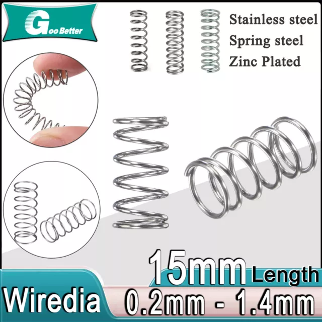 Druckfeder 15 mm Länge，Draht 0,2mm-1,4mm，Φ 1,5-25mm  Stahlfedern，Rückstellfedern