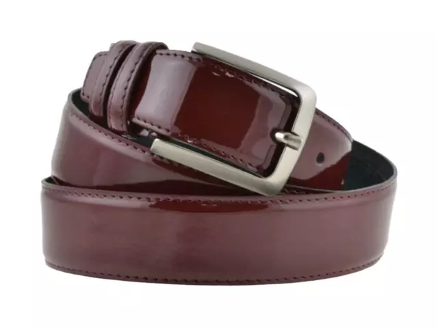 Cintura Cinta Uomo Bordeaux in Vera Pelle Lucida Classica Accorciabile