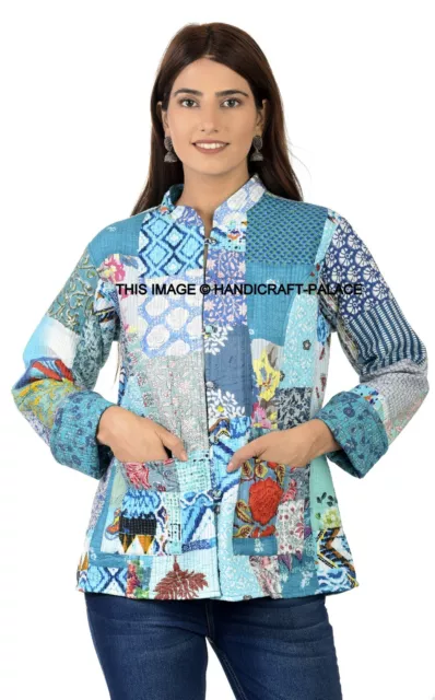 Giacca di Cotone Patchwork Floreale Donna Cappotto Indiano Reversibile Corta