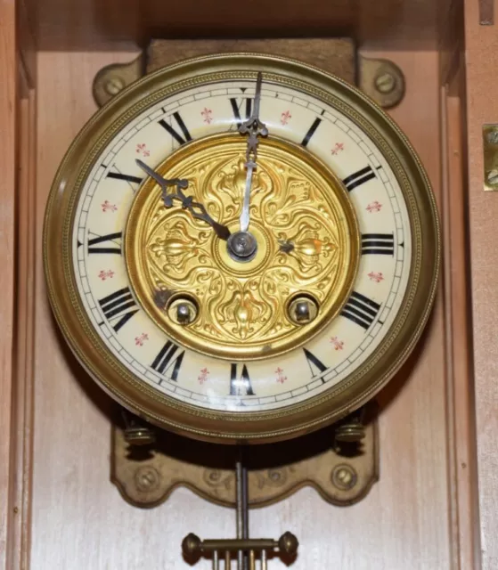 antike JUGENDSTIL WANDUHR mechanisches Uhrwerk um 1900 Pendeluhr Regulator