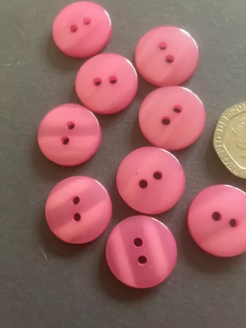 9 x Pretty Lustered & Shaded Cerise Pink Buttons -  2 Hole -18mm    B806