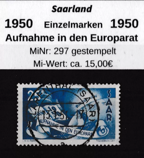 Saarland 1950 MiNr. 297 gestempelte Einzelmarke Europarat