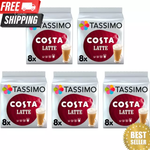 Tassimo Costa Latte Coffee Pods x8 (Pack of 5, Total 40 Drinks)