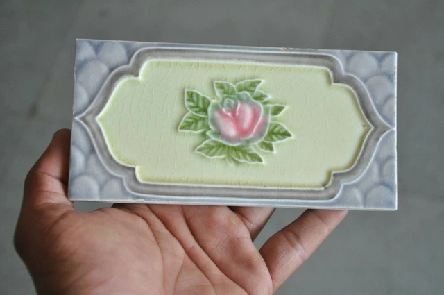 6Pc Vintage Majolica Decorative Rose Art Nouveau Architecture Tiles,Japan 3