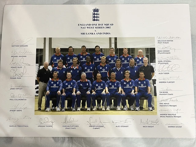 Signed England Cricket One Day Squad 2002 V Sri Lanka And India