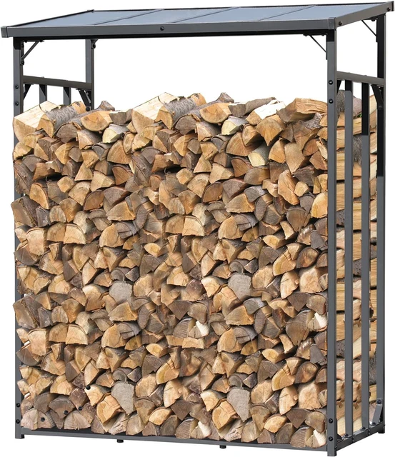 Scaffale per Legna Da Ardere in Metallo, 143 X 70 X 185 Cm, per Giardino, 1,8 M³