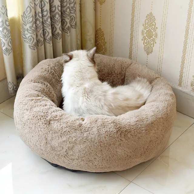Donut Plush Pet Dog Cat Bed Fluffy Soft Warm Calming Bed Sleeping Kennel Nest 2