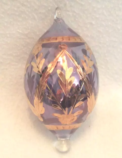 Vintage 4” Hand Blown Glass Christmas Ornament Iridescent Light Amber