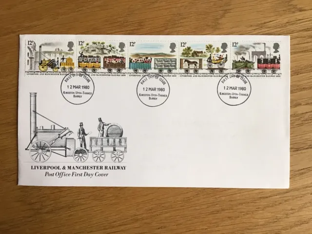 GB FDC “Liverpool Manchester Railway” UNADDRESSED Kingston upon Thames PMK 1980
