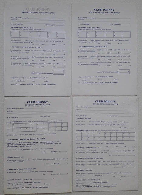Johnny Hallyday 4 bons de commande Club Johnny + Bon de réservation Bercy 95