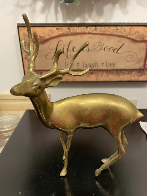 Vintage solid Brass Deer Stag Buck Statue Figure 8.5” Tall