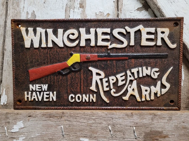 Vintage Winchester Sign Old Cast Iron Firearm Gun Ammo Advertising Gas Oil Hunt