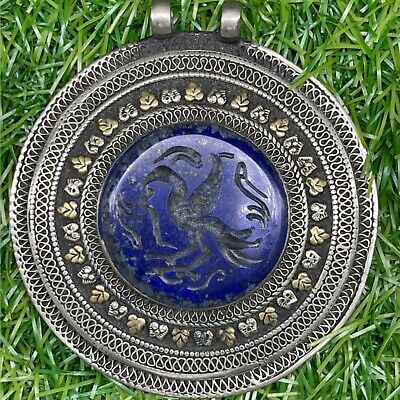 Beautiful silver old lapis lazuli stone bird Intaglio stone Pendant