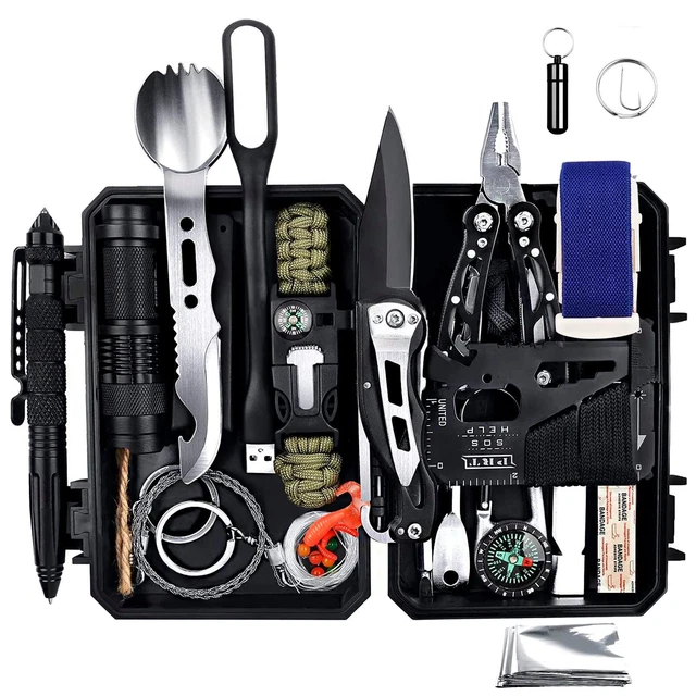 Emergency Survival Gear Kits 60 in 1, Outdoor Survival Tool with Emergency Brac