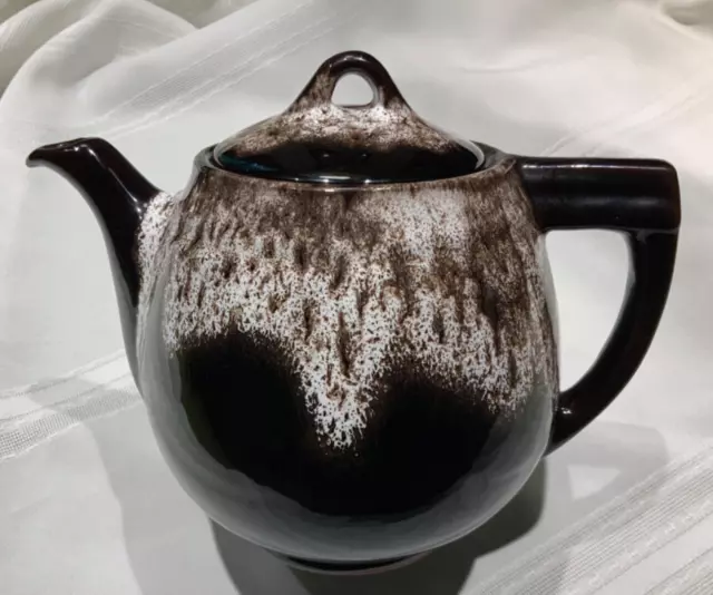 Vintage Royal Canadian Art Pottery Dripless Tea Pot Dark Brown White Drip Glaze