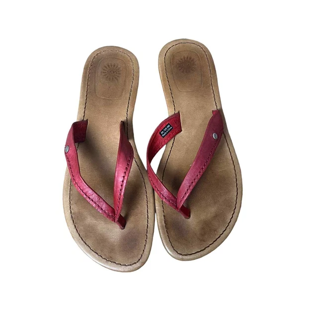 Ugg elyza leather flip flops red tan size 8 1000585