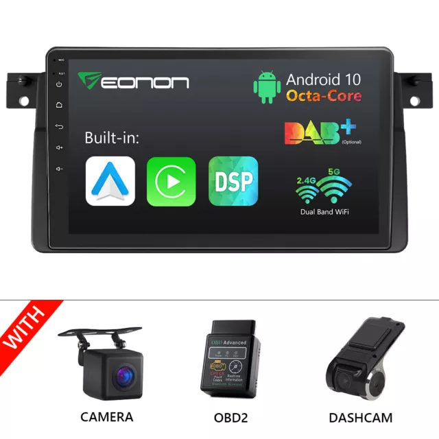 CAM+OBD+DVR+8Core CarPlay Android Auto Car Radio for BMW E46 Sedan Touring Coupe