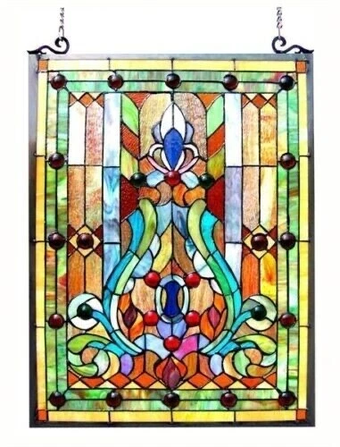 24" Tiffany-Style Victorian Stained Glass Hanging Window Panel Suncatcher - NEW!