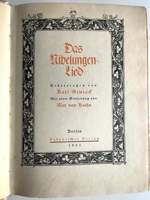 Max von Boehn Karl Simrock Das Nibelungenlied, Karl Simrock, Nibelungenlied