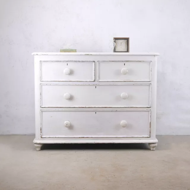 Antique 19th Century  Victorian Chippy Paint Pine Chest of Drawers White