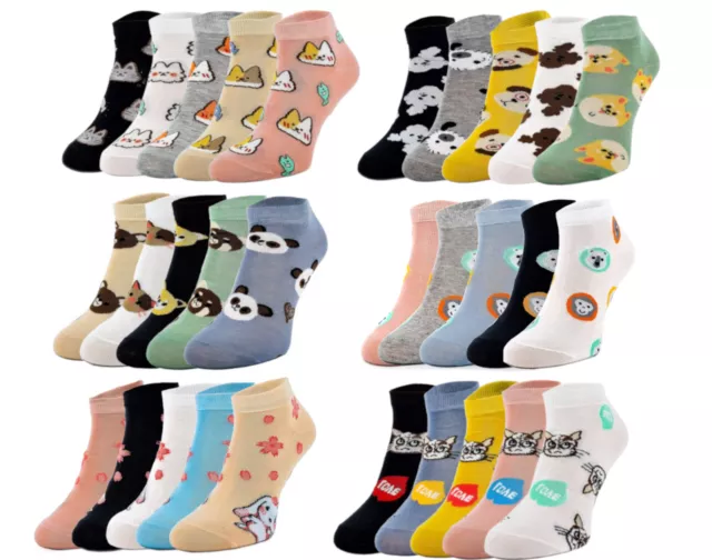 Ensemble de chaussettes courtes avec motifs animaux colorés et charmants-5Paires