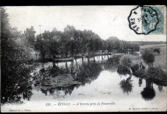 BRUNOY / EPINAY (91) BARQUES & PECHEUR à la ligne sur BORDS de l'YERRES en 1903