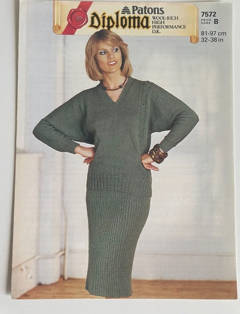 Patons PATRÓN DE TEJIDO Damas cable dolman jumper + falda acanalada traje 7572