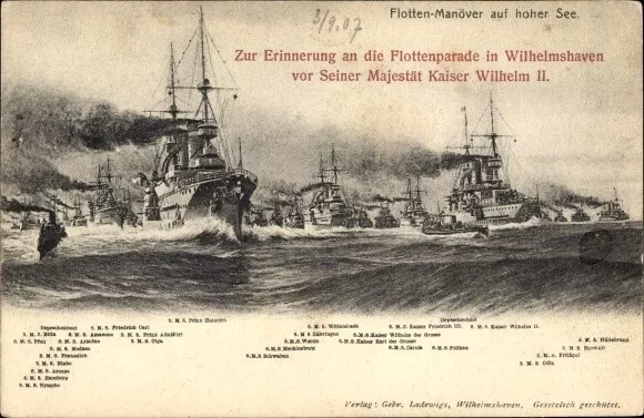 Künstler Ak Wilhelmshaven, Flottenmanöver auf hoher See, Deutsche... - 10392834