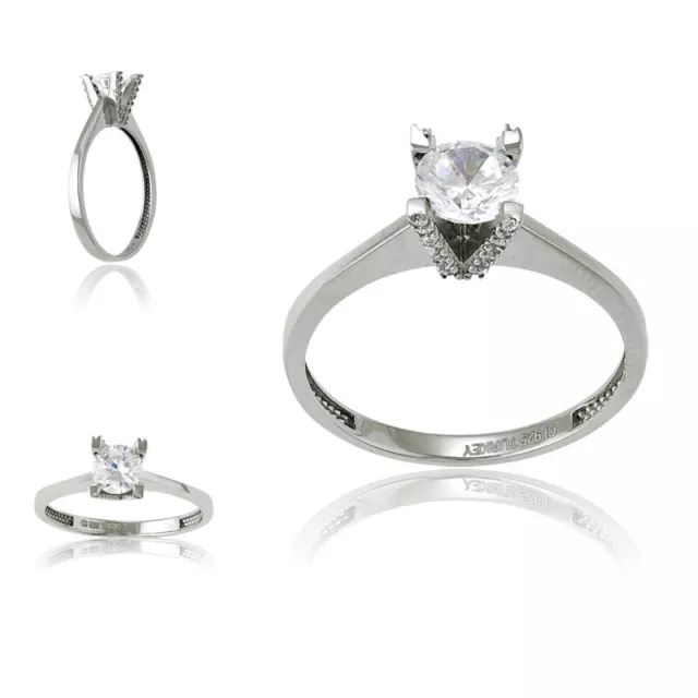 Sterling Silver Small CZ "V" Setting w/Large CZ Engagement Ring