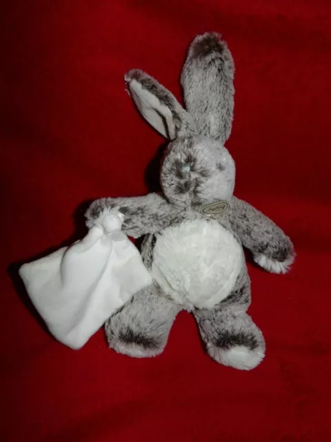 Doudou peluche lapin les flocons Gris Foncé Chiné Mouchoir Blanc BABY NAT