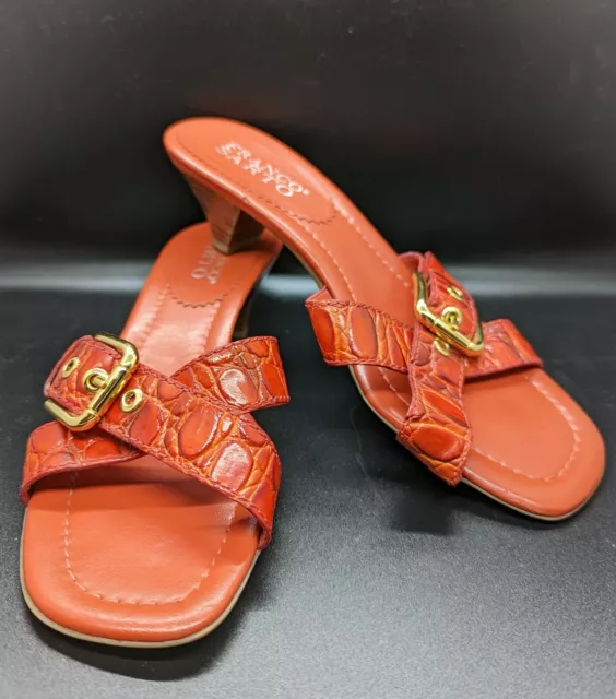 Franco Sarto Size 6 Red Leather Kitten Heel Slip On Sandals