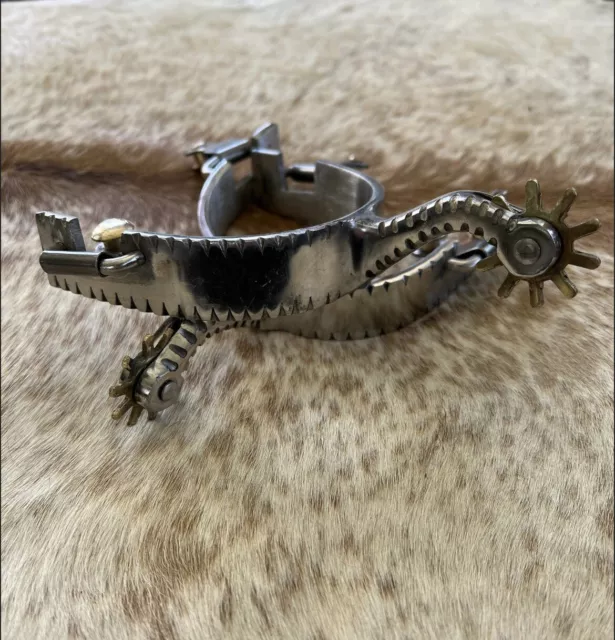 Adult Size Notched Edge Design Stainless Steel Pair Of Spurs Brass rowels
