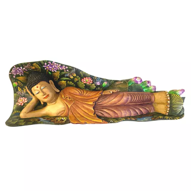 Nirvana Reclining Buddha Sculpture wood Carving Statue hand Painted Balinese Art