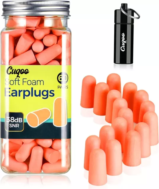 CUQOO Ultra-Soft 60 Pair Ear Plugs with Carry Case – Noise Cancelling, Soft