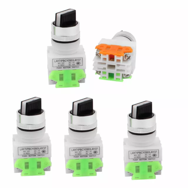 AC 660V 10A NO/NC DPST 2 Position Latching Selector Rotary Switch 5PCS