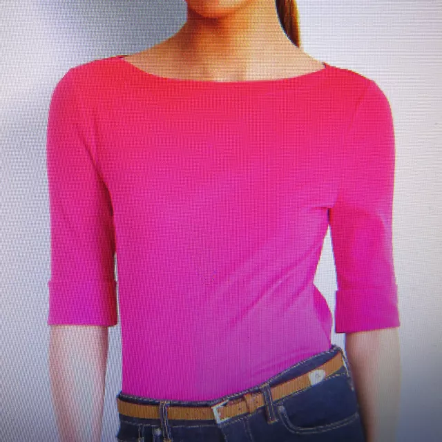New Ralph Lauren Bright Pink Stretch Cotton Boatneck Top, Size S