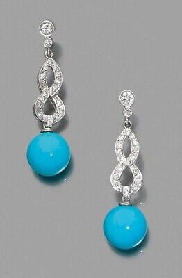 925 Sterling Silver Dangle Earrings Cubic Zirconia Turquoise Round Women Jewelry